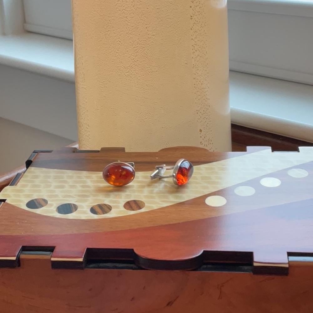 Genuine amber and sterling silver cufflinks